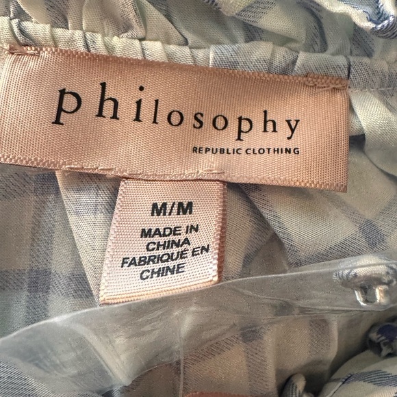 Philosophy Blue and White Checkered button up front Blouse NWT - Picture 4 of 11